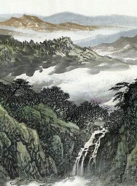 江山如画聚宝盆挂画微喷打印画