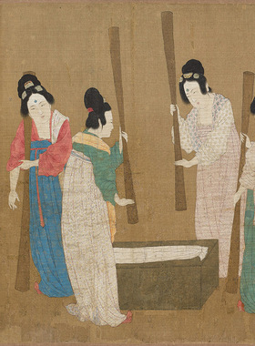 张暄捣练图国画工笔人物画