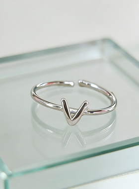简约英文字母戒指女925银开口
