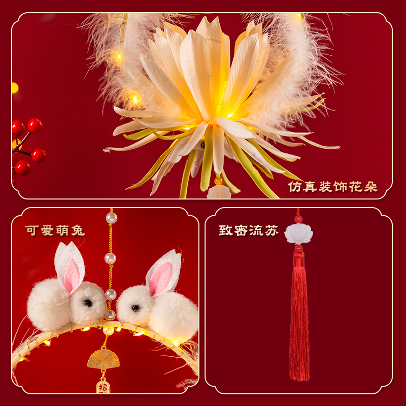 2025新款元旦节灯笼儿童手提发光花灯手工diy材料包古风汉服宫灯