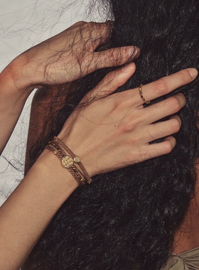 【新品】Oups莫图脉络手链复古虎眼石黑金黑绳手链幸运手饰女原创