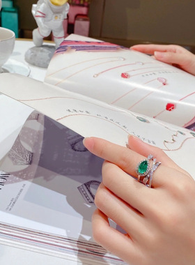 璀璨彩宝ins祖母绿戒指女百搭