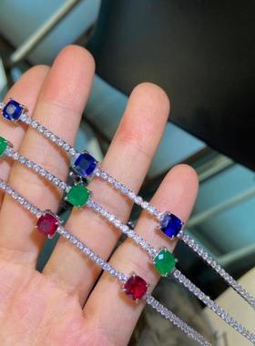 轻奢晚宴高碳钻红刚玉蓝宝石手链