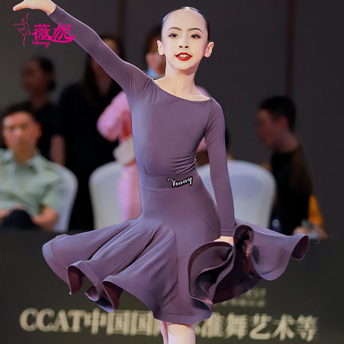 venny薇妮拉丁舞服女童夏分体女儿童专业比赛规定服高端国标舞裙 - 图0