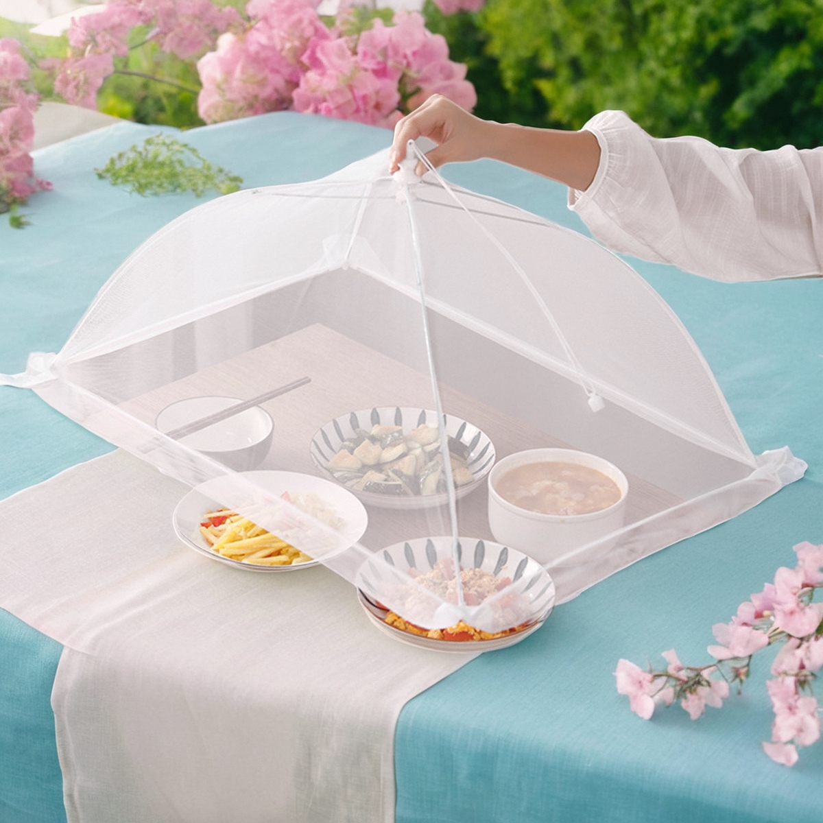 商用大号菜罩长方形可折叠加密网纱防蚊虫摆摊透明食物盖子餐桌罩 - 图0