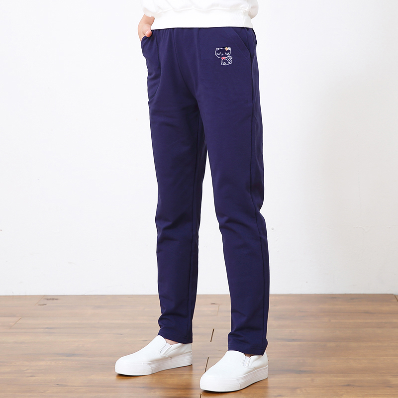 女童裤子薄绒儿童休闲裤秋冬加绒中大童运动裤冬季保暖学生直筒裤 - 图1