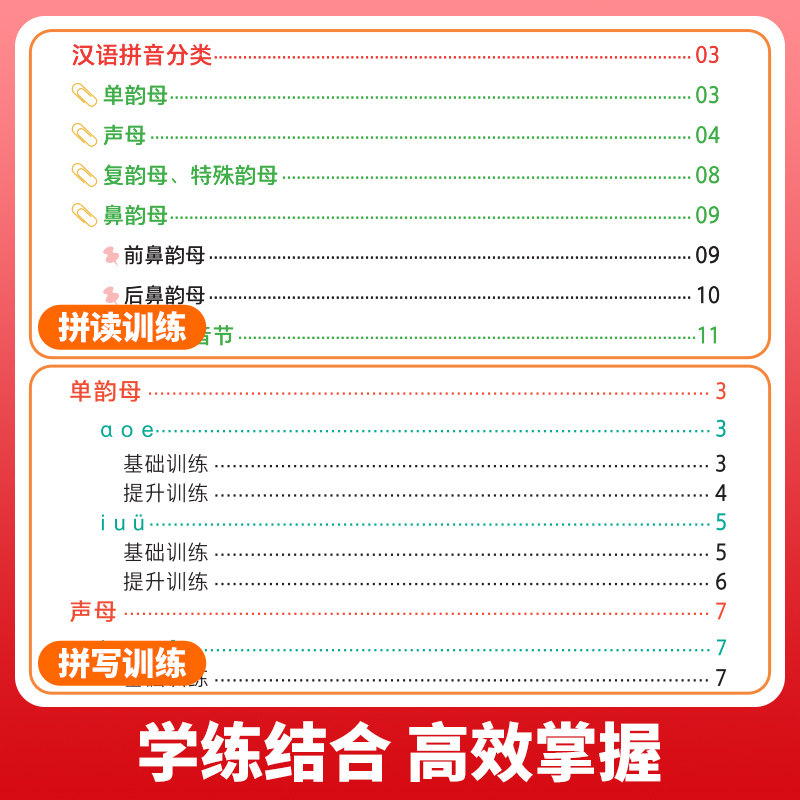 【荣恒】幼升小拼音拼读训练册练习册幼儿园一年级二年级听读听写幼小衔接教材全套一日一练人教版注音启蒙专项学习5步拼写学习法