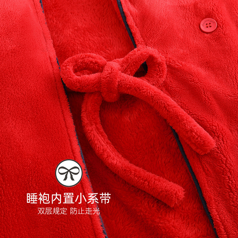 睡袍女士睡衣秋冬款冬季加长款法兰绒加厚加绒珊瑚绒本命年大红色,淘宝优惠券,粉丝福利购,淘宝优惠卷