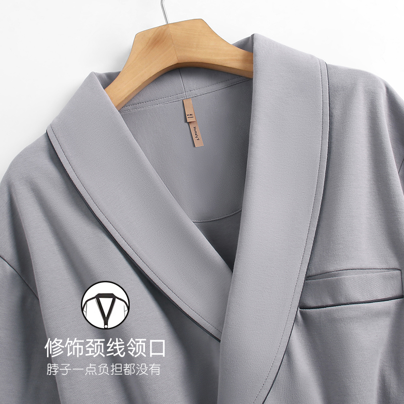 【柔感】睡衣男士睡袍男款浴袍式大衣春秋款秋季和服纯棉长袖长款,淘宝优惠券,粉丝福利购,淘宝优惠卷