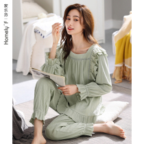 Home Leveen Pyjamas Lady Spring Autumn Season with pure cotton long sleeves Home Maid Princess Wind Spring Big Code Suit