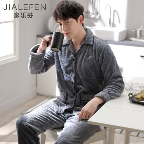 睡衣男士秋冬款冬季珊瑚绒加绒加厚保暖法兰绒家居服男款冬天套装 - 图0