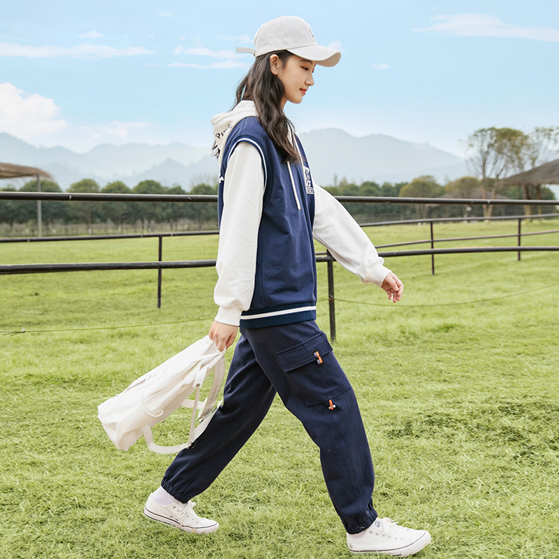 初中女生套装卫衣马甲新款春秋装两件2023年高中学生大童少女时尚