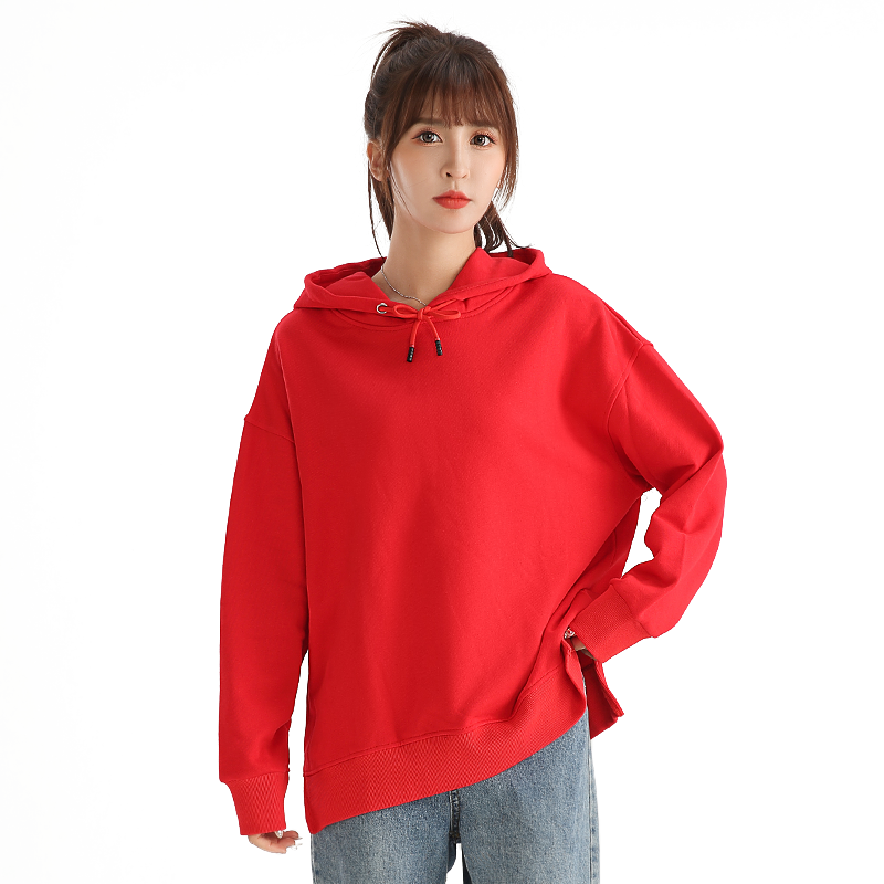 连帽下摆开叉休闲男女情侣纯色卫衣 久刻时光卫衣