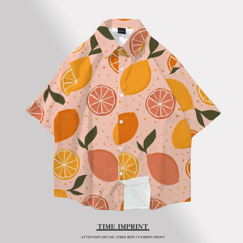 夏威夷花衬衫港风oversize沙滩短袖水果图案衬衣定制痞帅休闲衣服