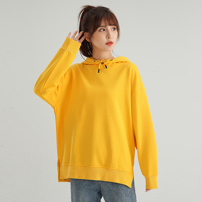 连帽下摆开叉休闲男女情侣纯色卫衣 久刻时光卫衣
