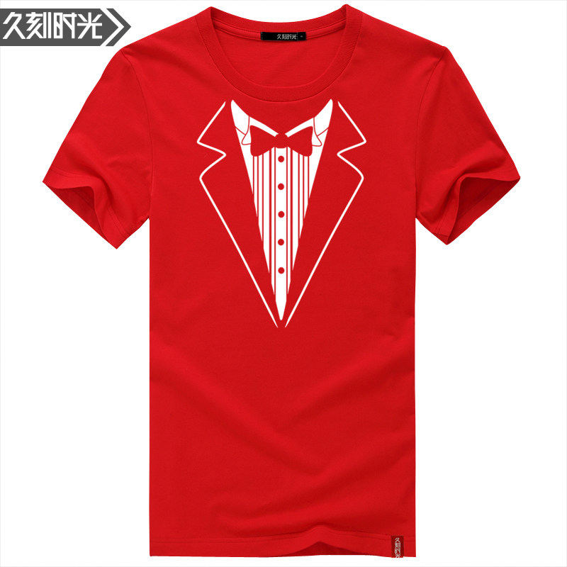 打团西装领子印花短袖t恤 久刻时光T恤