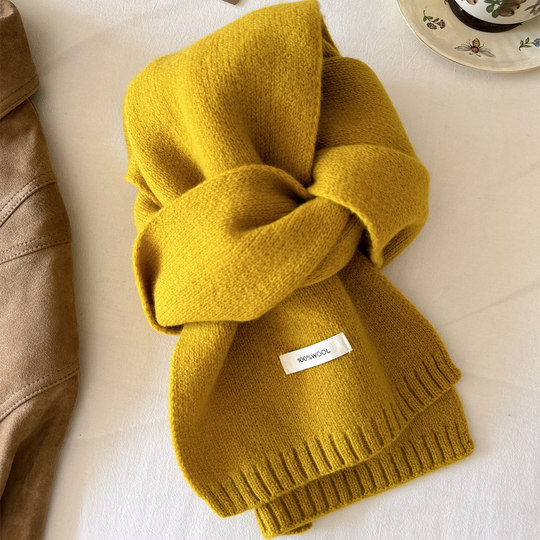 2025 New Australian All-Wool Small Scarf Women's Winter Brown Warm Knitted Versatile Women's Scarf Korean Version