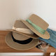Hepburn style French flat-top straw hat women's beach vacation sun protection hat large head circumference flat brim sun protection hat