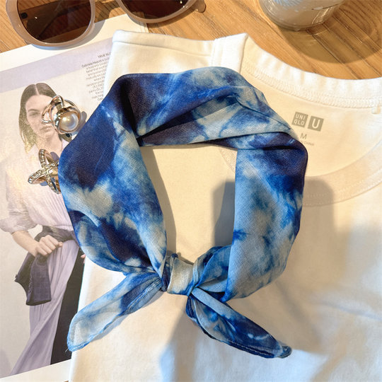 Travel landscape ink painting small square scarf silk scarf for women spring and autumn all-match fashion scarf hair accessories turban summer