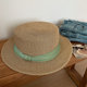 Hepburn style French flat-top straw hat women's beach vacation sun protection hat large head circumference flat brim sun protection hat
