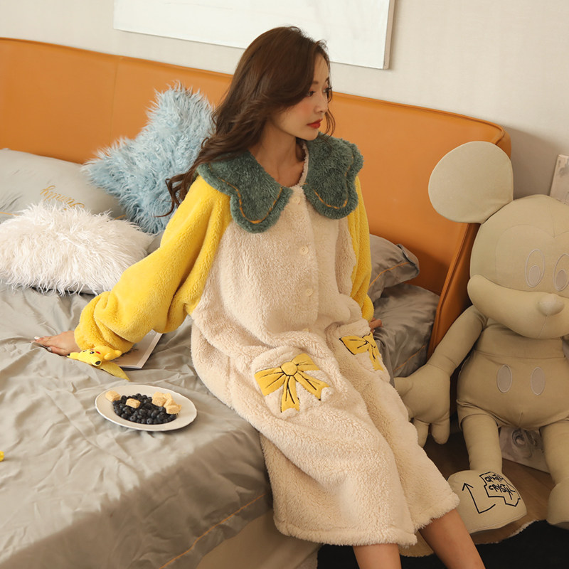 秋冬韩版珊瑚绒长款晨袍睡袍 伊人公子睡衣/家居服套装