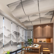Decoration floating ceiling suspended Chinese cloth curtain Xuanguan curtain Soft screen partition window Semi-permeable roller shutter Curtain Landscape Painting