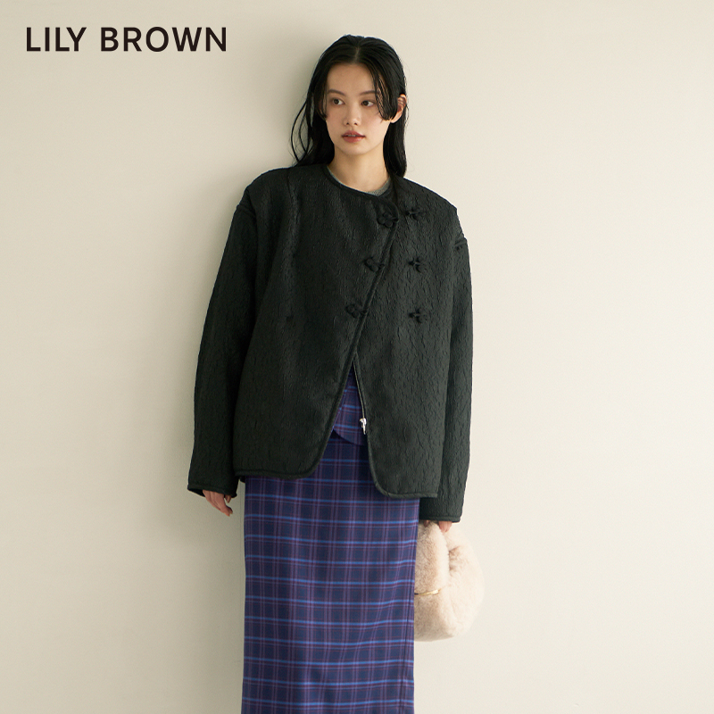 LILY BROWN2023秋冬新品新中式盘扣肌理感斜襟圆领棉衣LWFJ234175