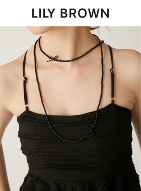 LILY BROWN秋冬款 设计感叠戴珍珠颈链长毛衣链LWGA244357