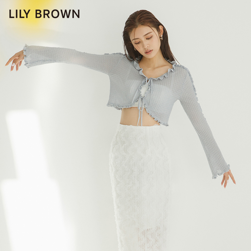 LILY BROWN春夏款 甜美木耳边系带短款针织上衣LWND232100 - 图2