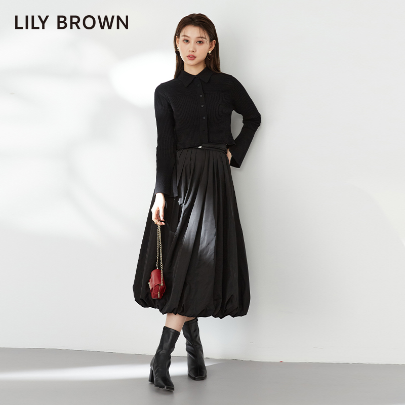 LILY BROWN秋冬款 纯色高腰细带百褶灯笼半身裙LWFS234114