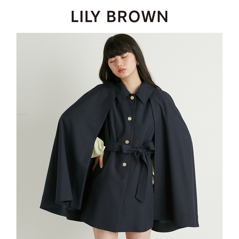 LILY BROWN2024春夏新品 气质翻领腰带2穿毛呢披风大衣LWFC241061