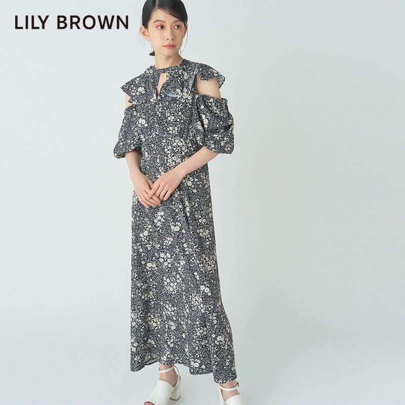 LILY BROWN春夏款甜美小飞袖露肩收腰碎花连衣裙LWFO231204