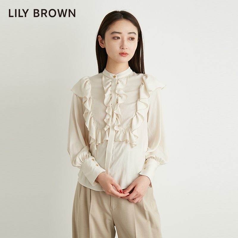 LILY BROWN秋冬款 甜美荷叶边小飞袖蝴蝶结衬衫LWFB234217 - 图3