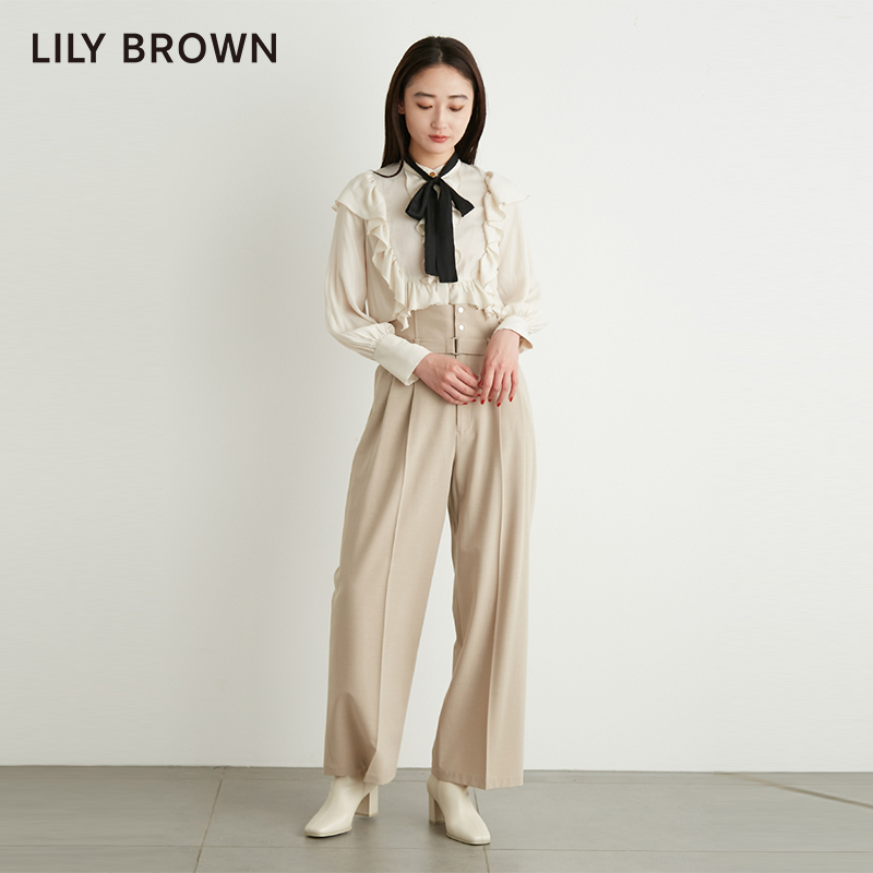 LILY BROWN秋冬款 甜美荷叶边小飞袖蝴蝶结衬衫LWFB234217 - 图0