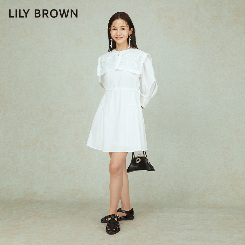 LILY BROWN春夏款可爱刺绣翻领系带短款连衣裙LWFO231118-图1