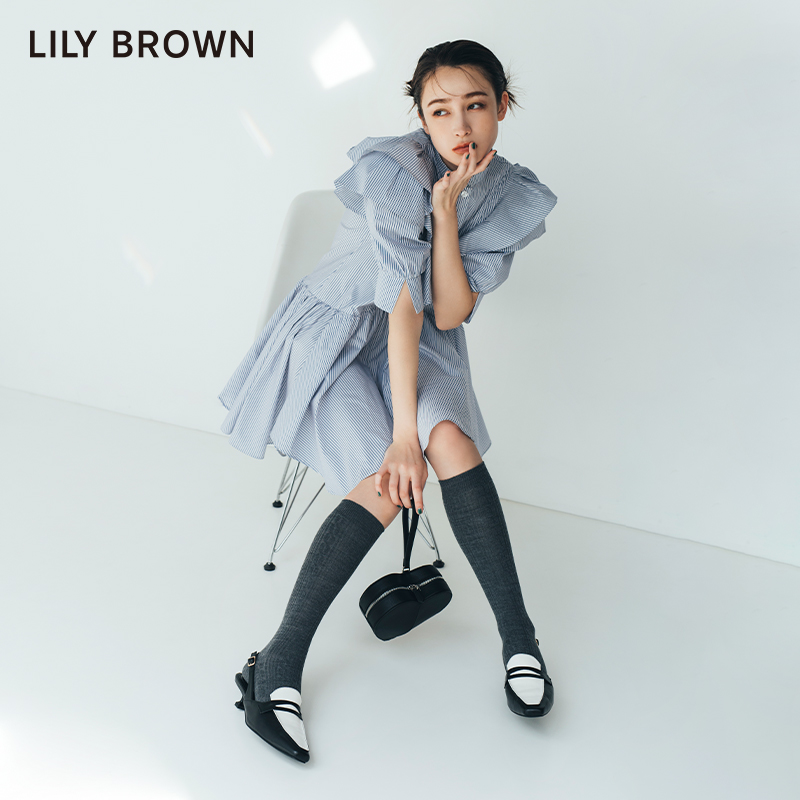 LILY BROWN2023秋冬新品 复古气质拼色尖头细高跟单鞋LWGS234301