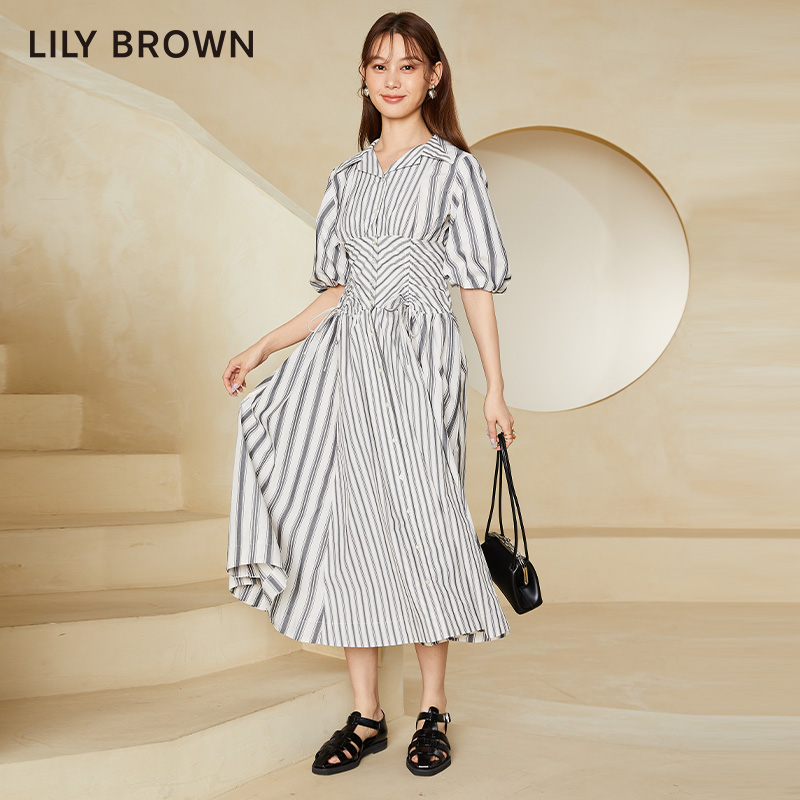 LILY BROWN春夏款 条纹简约收腰系带衬衫连衣裙LWFO221160