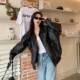 Black American retro pu leather jacket for women in spring and autumn new style high-end style loose motorcycle leather jacket