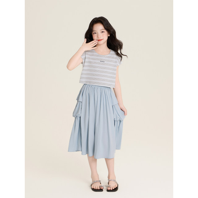 Amybaby girls suit summer 2026 new versatile slim striped sleeveless vest work style skirt