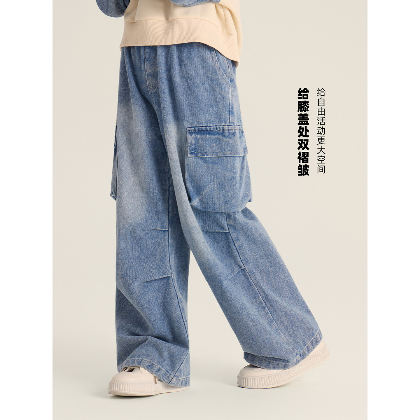 Amybaby女童套装秋季2025新款连帽英文印花卫衣蓝色简约牛仔裤