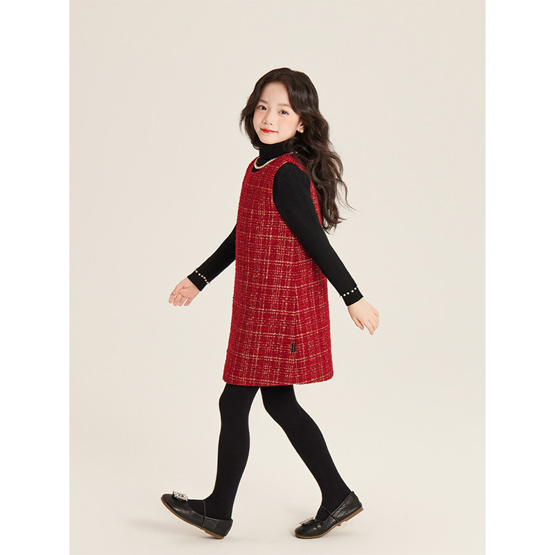 Amybaby女童套装冬季2025新款时尚小香无袖圆领背心裙百褶裙外套,淘宝优惠券,粉丝福利购,淘宝优惠卷