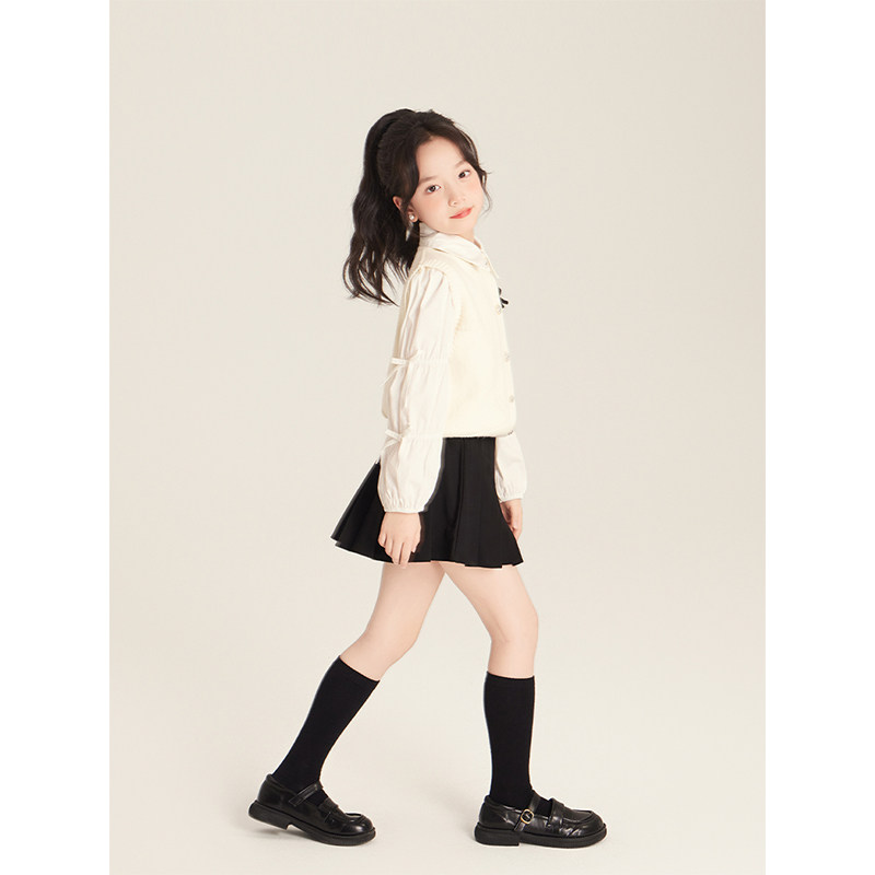 Amybaby女童裙子秋季2025新款儿童简约休闲百搭纯色半身裙百褶裙,淘宝优惠券,粉丝福利购,淘宝优惠卷