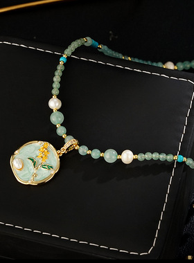 新中式国风民族风滴釉花朵项链高级感毛衣链旗袍挂件气质配饰唐装