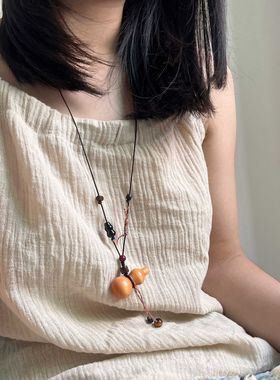 新中式复古国风项链女唐装汉服简约串珠葫芦高级感毛衣链挂件配饰