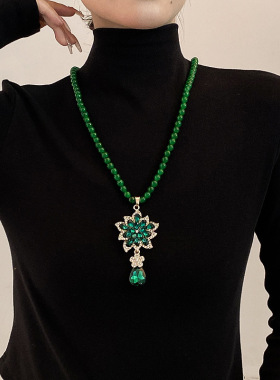 新中式串珠国风绿如意项链秋冬百搭高级感毛衣链吊坠配饰挂件旗袍