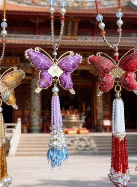 新中式国风宋锦蝴蝶流苏项链挂饰挂件时尚项链配饰毛衣链旗袍串珠