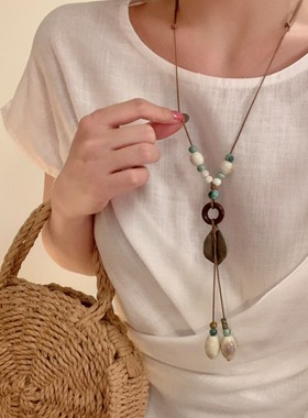 陶瓷吊坠项链新中式国风禅意简约挂件唐装汉服配饰复古民族风串珠