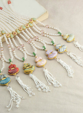 宋锦葫芦项链女新中式国风珍珠流苏毛衣链旗袍配饰串珠轻奢高级感