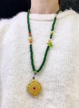 新中式国风葫芦吊坠串珠项链汉服旗袍长款毛衣链配饰挂件简约百搭