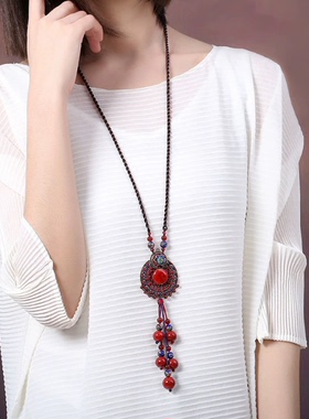 新中式国风旗袍复古毛衣链长款串珠陶瓷配饰配饰挂件古风简约锁骨